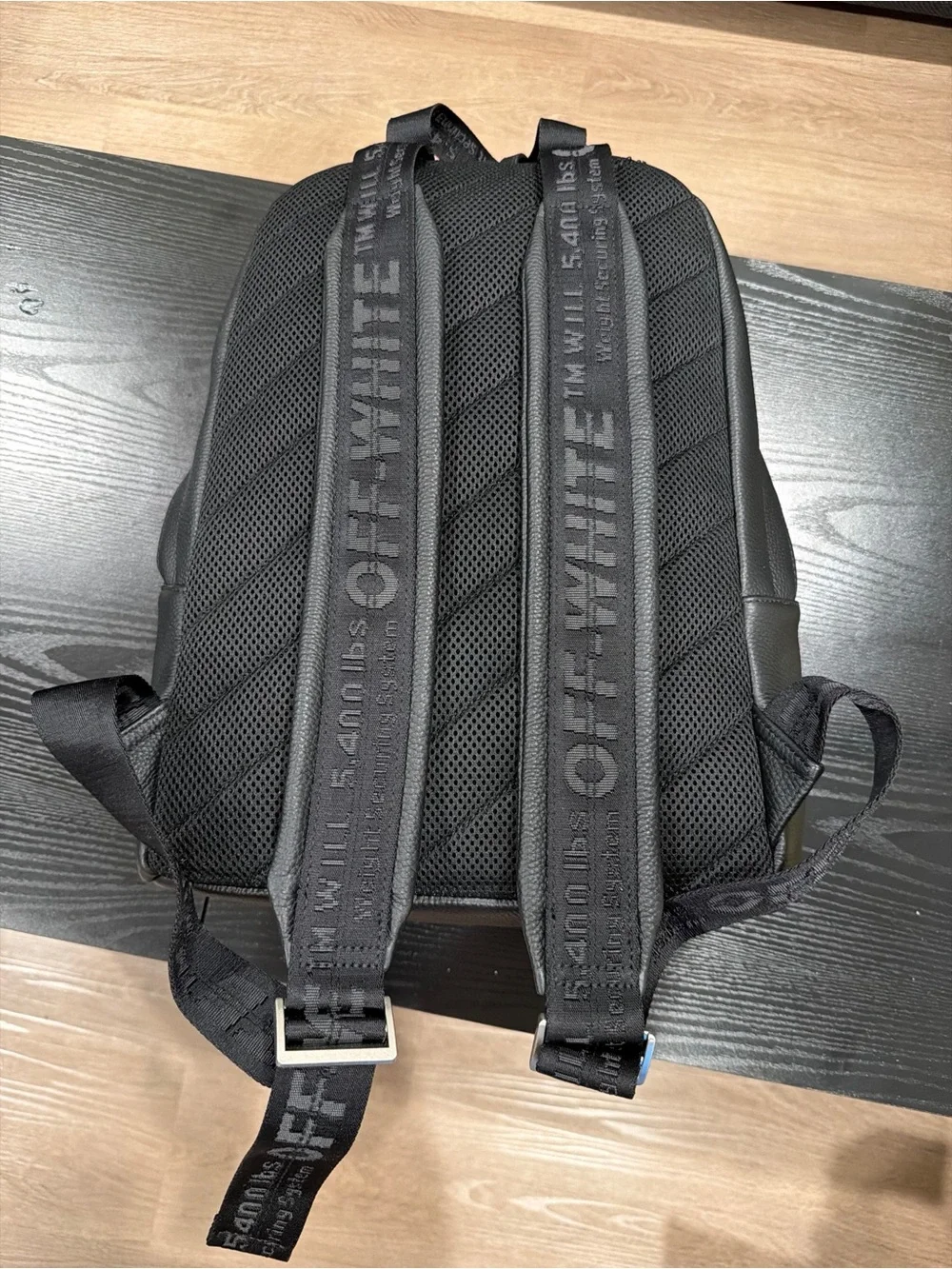 Off-White Black Textured Leather Mini Backpack with Gold Logo